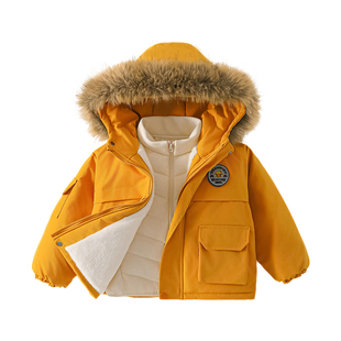 核桃小黄鸭童装新年棉服男童女童三合一加绒保暖棉衣外套羽绒内胆