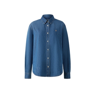 【100%棉】Eland衣恋衬衫女老钱风小翻领牛仔衫上衣2025冬季新款