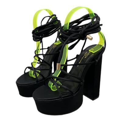 外贸女鞋粗跟系带pu方头防水台