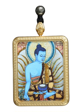 藏传药师佛唐卡项链男女文玩挂坠