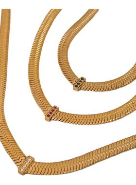 镶钻钛钢刀片链高质感镜面项链