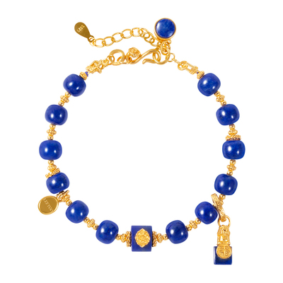 天然青金石手链女设计款银镀金