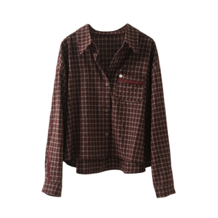 红格子衬衫女款小个子春秋复古港味别致衬衣宽松大码休闲通勤上衣