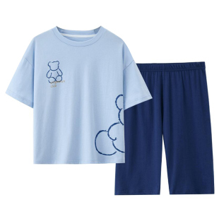 英博伦男童睡衣睡裤家居服儿童短袖夏薄款纯棉大童小男孩全棉套装