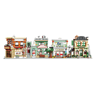 新款复古街景商店积木益智拼装熊猫茶舍玩具国潮女孩生日礼物建筑