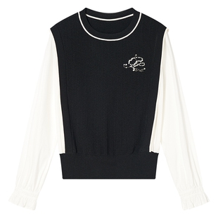 【天丝系列】Goodland美地秋季减龄收褶假两件毛针织衫