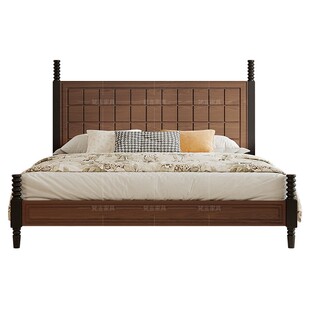 法式中古风实木床现代简约1.8双人床美式复古高级感主卧大床婚床