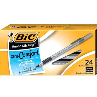 10支包邮BIC比克Round Stic Grip黑蓝色圆珠笔penbeat 0.8 1.2mm