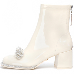 【马丽同款】新款DV玛丽珍羊皮白色靴子短靴女秋冬DUOHUA&VIVINER