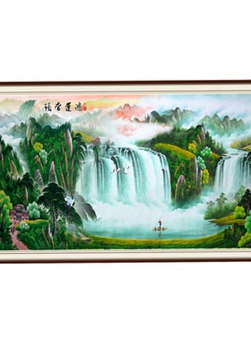 旭日东升瀑布客厅装饰画流水生财