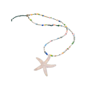 夏日跳舞海星多巴胺串珠项链女小众海边度假风锁骨链蓝色可爱配饰