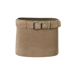 PynkiSwear 卡其灰绿低腰A字麂皮短款半身裙防走光包臀皮裙含皮带