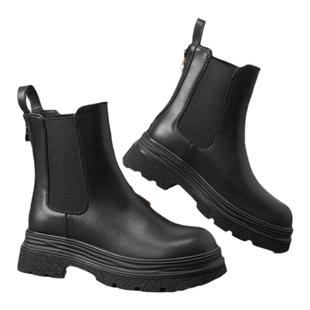 红蜻蜓女鞋冬季新款加绒保暖切尔西靴厚底百搭短靴烟筒靴瘦瘦靴