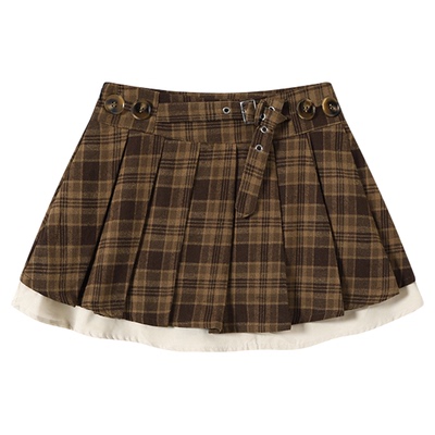 DDXZ夕子性感纯欲棕色格子半身裙