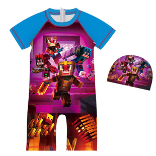 儿童roblox我的世界泳衣男童连体泳装中小童短袖沙滩防晒速干泳裤