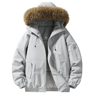 稻草人许妍同款羽绒棉服女冬季2025新款棉衣大毛领工装派克服外套