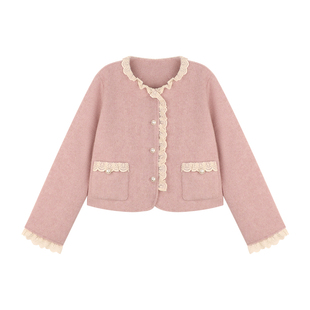 Amybaby女童套装冬季2025新款气质优雅小香风蕾丝花边外套半身裙