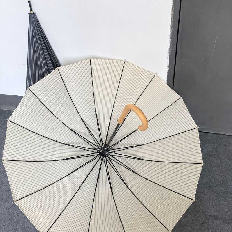跨境韩国16骨直柄伞柄雨伞加固条纹长柄广告伞自动伞防风木加厚弯