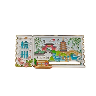 杭州限定版旋转流沙冰箱贴旅游景点地标纪念品礼物磁吸金属磁吸