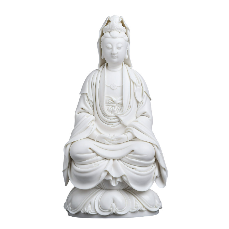 陶瓷古莲观音菩萨像客厅供奉摆件
