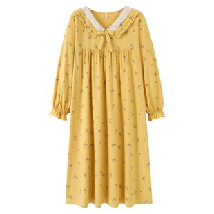 睡裙女春秋款纯棉长袖睡衣裙秋季薄款大码女款法式孕妇宽松连衣裙