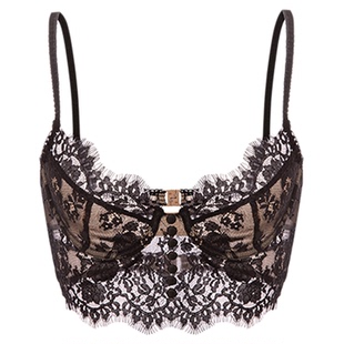 「LA」高阶香蜜*法式睫毛蕾丝内衣聚拢上托有钢圈薄款U型美背文胸