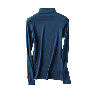 SKYINTL桑蚕丝发热螺纹半高领加绒打底衫女秋冬内搭长袖T恤女舒适