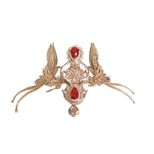 古风发冠侠女束发冠男马尾金色发饰汉服头饰仙侠头冠少年红色流苏