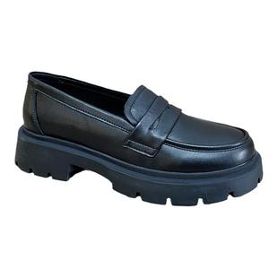 里外全皮~黑色真皮乐福鞋女外贸大码一脚蹬日系jk学院英伦小皮鞋