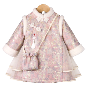 女童旗袍连衣裙冬季2026新款女宝宝粉色公主裙过年新衣国风拜年服