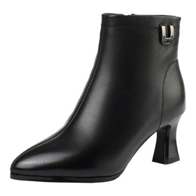 小码短靴新款真皮高跟尖头女靴子