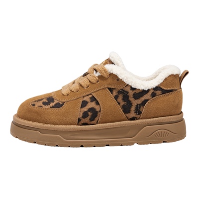 星期六真皮豹纹加绒德训鞋女款