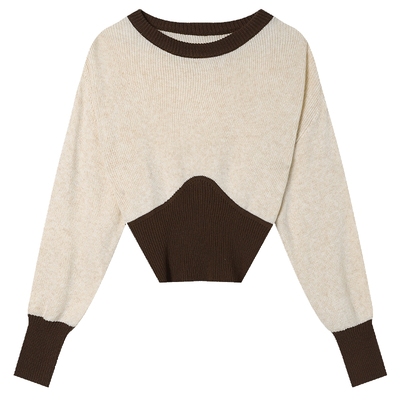 白鹿语名媛风撞色拼接针织衫