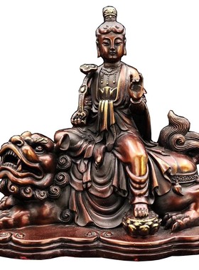 黄铜文殊菩萨普贤菩萨佛像铜摆件