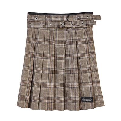 s.deer秋季撞色格纹a字百褶裙