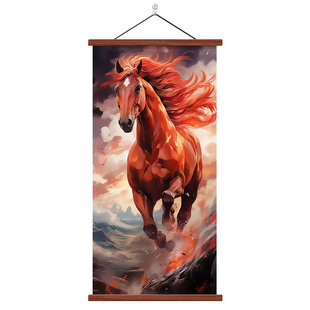 马到成功玄关装饰画卷轴画2026新款骏马图客厅画走廊入户过道挂画