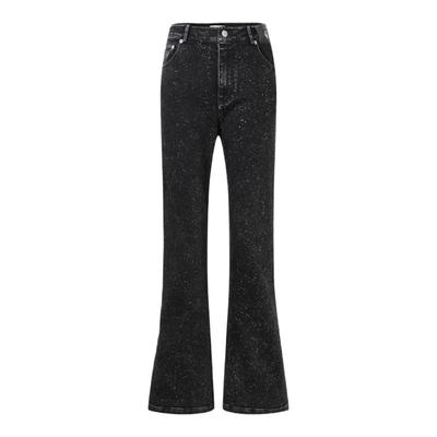 JAC FLEURANT秋季新品黑色闪粉高腰水洗牛仔微喇马蹄裤