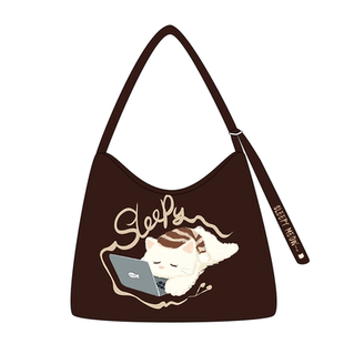 尼睿新款瞌睡猫帆布包女通勤百搭单肩包大容量拉链斜挎包礼物Z084