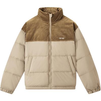 gxg.jeans男装冬季灯芯绒拼接卡其色短款立领保暖羽绒服外套男