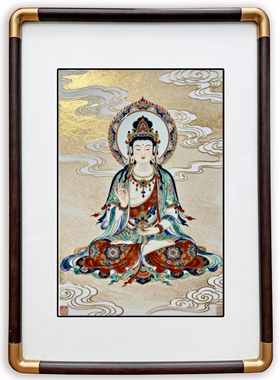 四九艺社 新中式观音景德镇瓷板画 金线祥云佛像 佛堂客厅装饰画