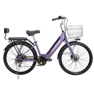 凤凰26寸电动车可取锂电池电动助力自行车大车筐油碟力矩电动车