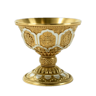 八吉祥高脚铜灯座室内家用液体长明灯灯盏供灯灯架桌面高脚蜡烛台