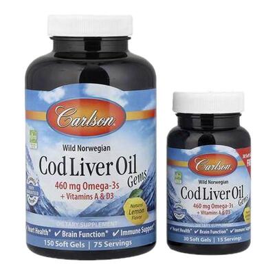 Carlson野生挪威鳕鱼肝油珍品omega3深海鱼油心脏血管认知免疫帮
