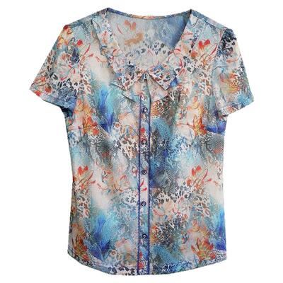 上衣网纱妈妈夏装中年短袖t恤