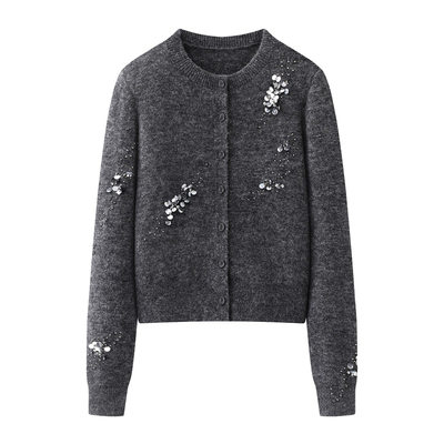 艾诺丝尚忆手工钉珠亮片开衫女