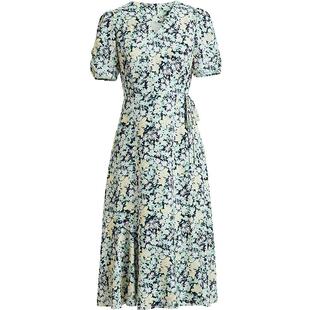 红袖outlets法式连衣裙hopeshow夏季新款女装高腰碎花雪纺裙