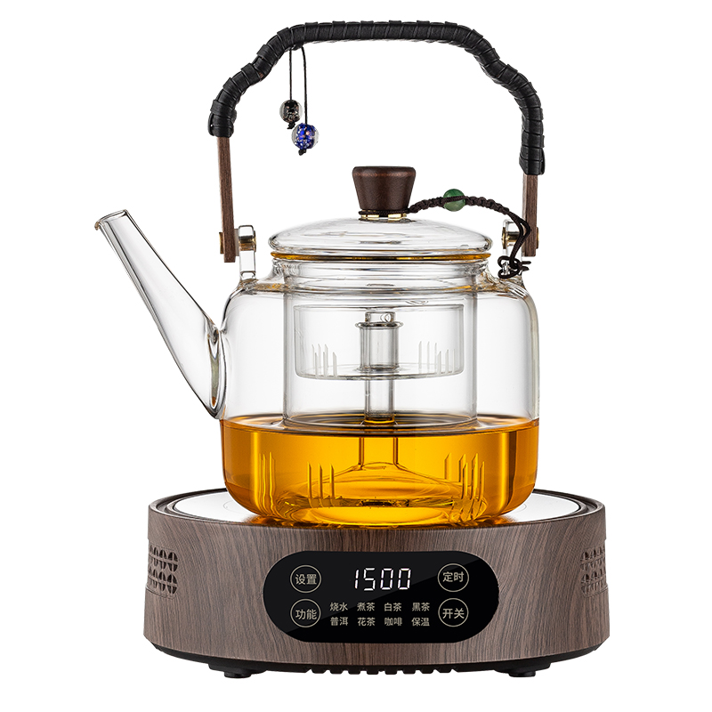 煮茶壺蒸煮一體加厚全玻璃燒水泡茶壺新款噴淋式煮茶器電陶爐套裝