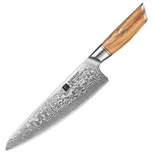 信作大马士革钢菜刀粉末钢厨师刀料理刀西餐主厨刀切肉刀花纹钢刀