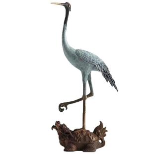 黄铜龟鹤延年仙鹤摆件中式家居玄关礼品客厅办公室桌面高档礼物