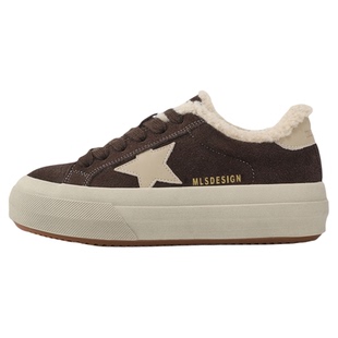 millies妙丽系带深口毛毛鞋2025年冬季新款厚底休闲女鞋加绒棉鞋